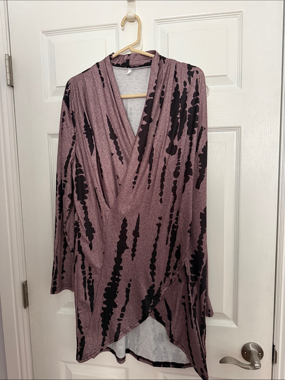 Women's Dusty Rose Wrap Tunic Top with Black Abstract Print